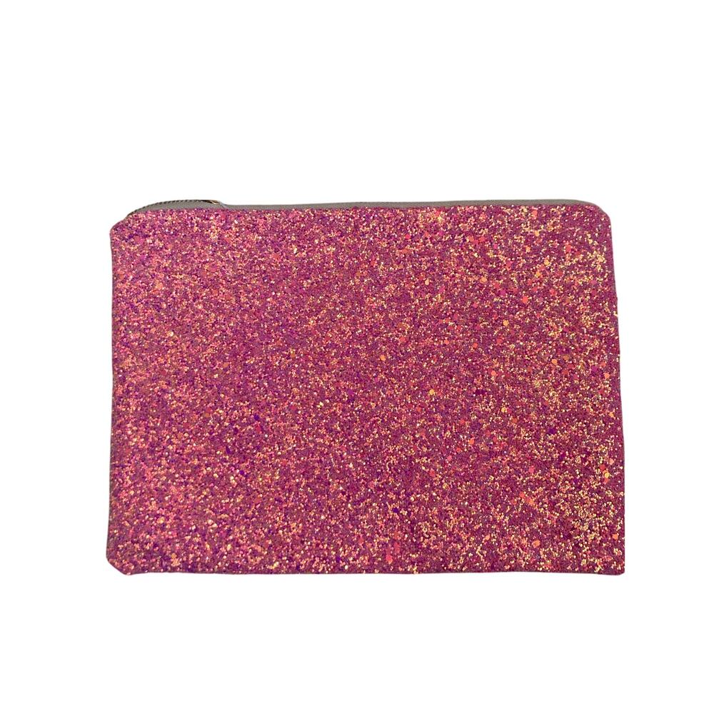 Suki Sabur Pink Glitter Pineapple Clutch Cosmetic Bag Pouch Paisley Lining - Picture 3 of 5